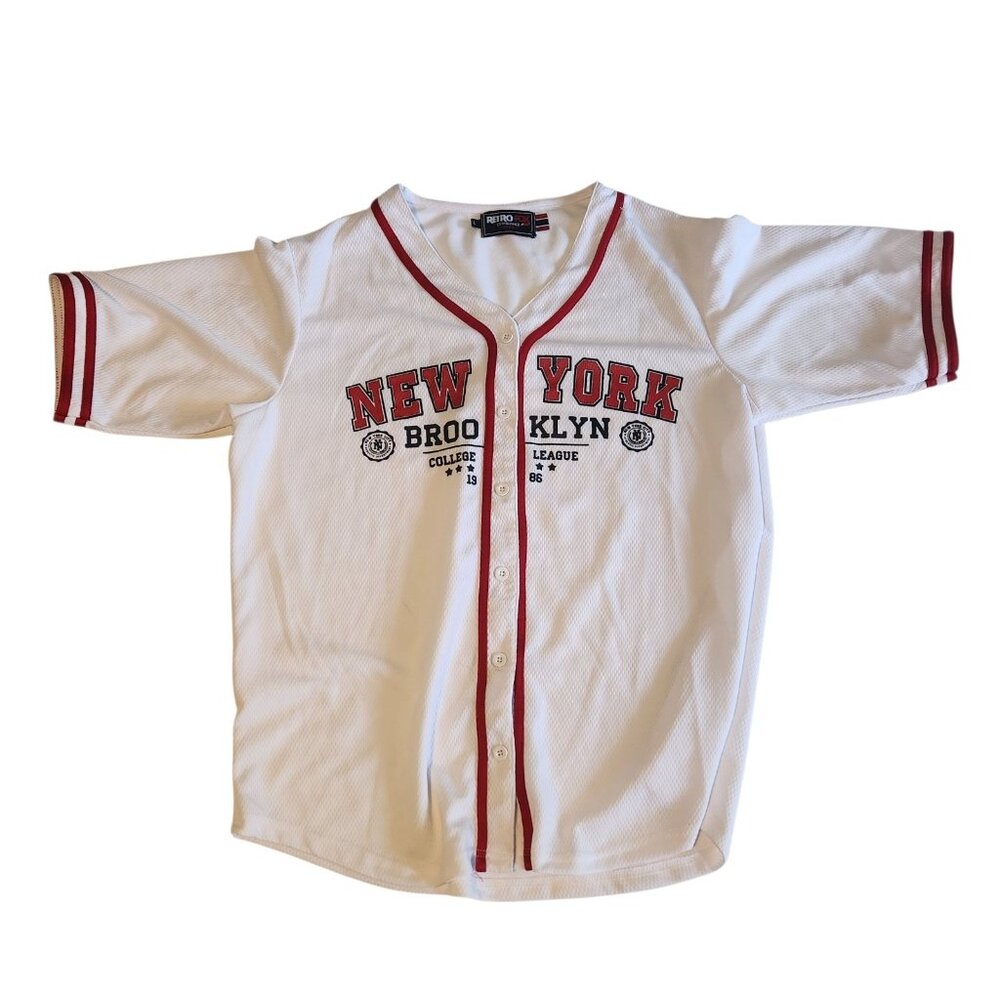Retro Fox New York Brooklyn‎ College League Jersey Baseball White Large EUC